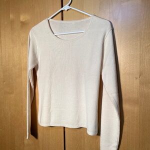 Long Sleeve Creamy Beige Sweater Size S Lightweight Wool